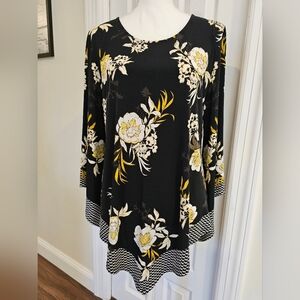 Alfani Black and Yellow Floral Tunic (L)